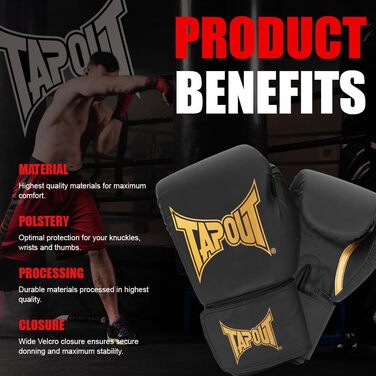 Боксерські рукавички Tapout RAGTOWN із штучної шкіри, чорні/золоті, 18 унцій