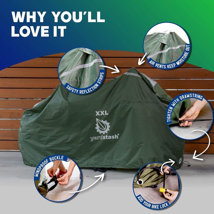 Чохол для велосипеда: міцний, стійкий до погодних умов захист для велосипедів та триколісних велосипедів, з UV-захистом та водонепроникними швами, включає сумку для перенесення (L-зелений)