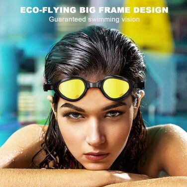Окуляри для плавання eECO-FLYING з антифогом та UV-захистом, для дорослих, жінок і чоловіків, герметичні, з широким оглядом, з кліпсою для носа і берушами, білі