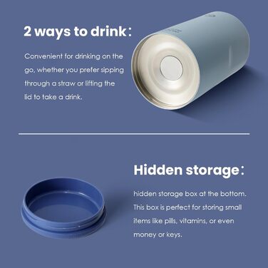 Термос BOTTLE BOTTLE 1.8 л із соломинкою, пігулочницею, ручкою та кришкою, нержавіюча сталь, спортивна пляшка для води (синя)