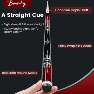 Набір для більярду Bonvalry Pool-Queue-Kit: якісний більярдний кий з пробірного клена, кейс та аксесуари. Вага: 595 г