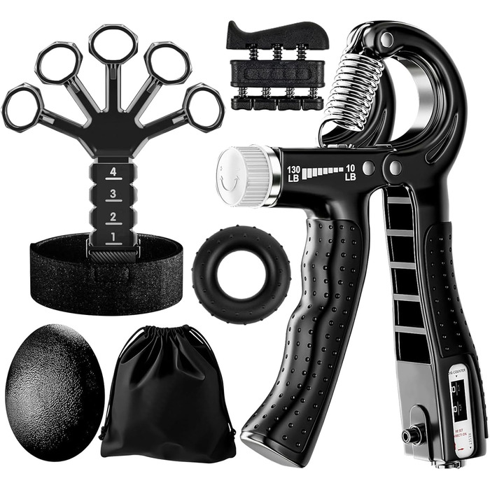Набір для тренування рук Aurivee (6 шт.) - тренажер сили хвата, п'ятипальцевий тренажер, кільце для тренувань та м'яч для зняття стресу з сумкою