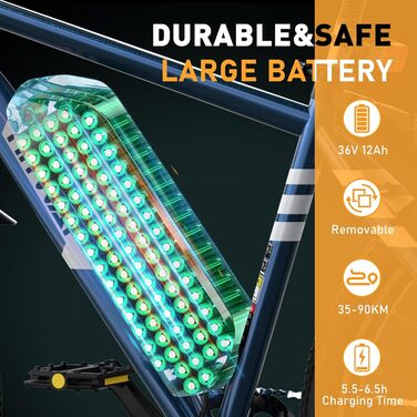 Електровелосипед HITWAY 26'' для міста і бездоріжжя, 250W мотор, 36V 12Ah знімна батарея, 7 швидкостей, пробіг до 90 км, сертифікат StVZO