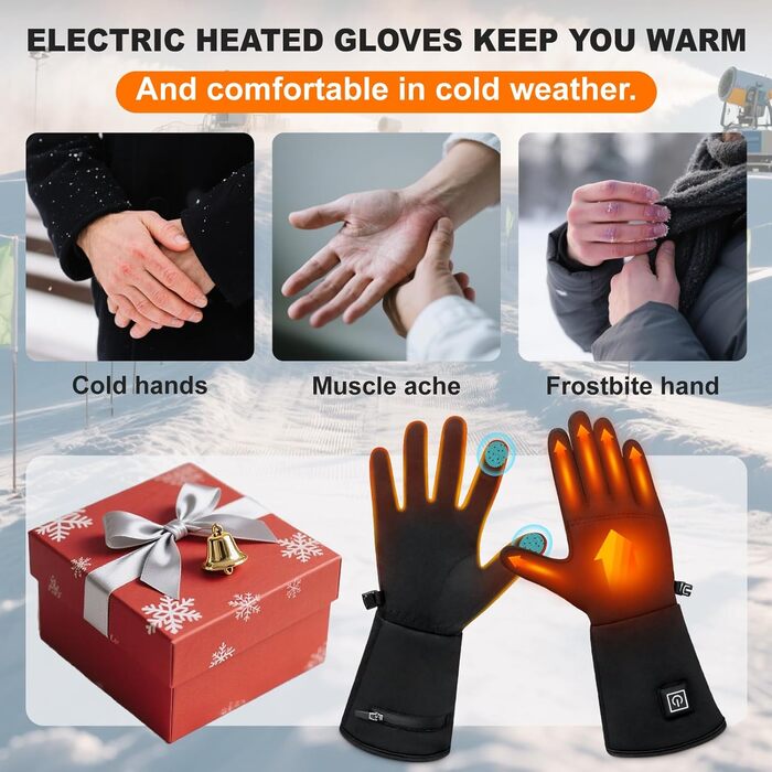 Електричні гріючі рукавички для жінок та чоловіків, чорні, M/L, водонепроникні, з акумулятором 7.4V 2200mAh, 3 режими нагріву, сенсорний екран