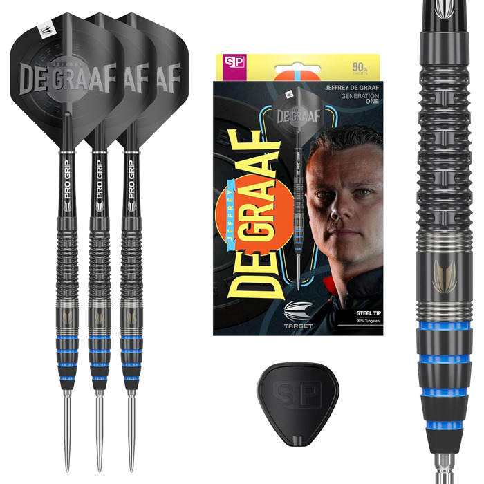 Дротики для дартсу Target Jeffrey de Graaf Generation 1, 23 г, 90% вольфрам, стальні накінечники, Swiss Point, чорні, ігрова серія