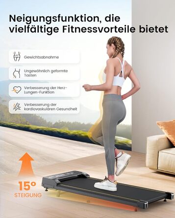 Біговий доріжка для дому з нахилом, 1-6 км/год, Walking Pad з регулюванням нахилу, 2.5 PS, стіл для бігу, тиха з LED-дисплеєм та пультом керування, чорний