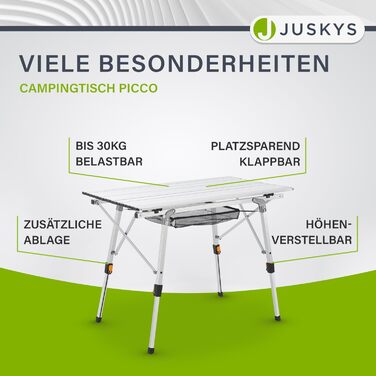 Стіл для кемпінгу Juskys Picco - алюмінієвий, 90 x 52 см, легкий, складний, регульований по висоті - для кемпінгу, саду, відпочинку на природі