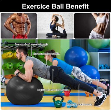 Фітбол Flintronic 55/65 см: для йоги, фітнесу, пологів. Анти-burst, товстий, з насосом. Чорний