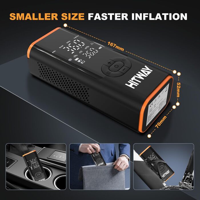 Електрична портативна насосна станція HITWAY 6000mAh, 150PSI, акумуляторний компресор для авто, велосипедів, мотоциклів і м'ячів, з функцією Powerbank