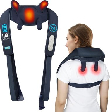 Бездротовий масажер для шиї, спини та ніг ALLJOY 4D Shiatsu з підігрівом, синій – подарунок для чоловіків і жінок