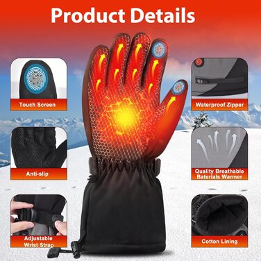 Гріючі рукавички з акумулятором 7.4V 6400mAh USB, 3 режими нагріву, водонепроникні рукавички з нагрівом для зимових видів спорту, катання на лижах, мотоциклі, велосипеді, піших прогулянок