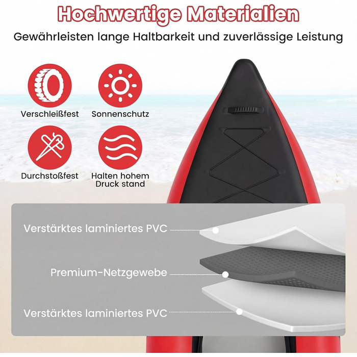 Надувний каяк COSTWAY на 2 особи з алюмінієвими веслами, EVA-сидінням, насосом та ремкомплектом, червоний