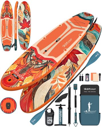 Надувне SUP-борд H2OSUP: широкий, стабільний дизайн, аксесуари преміум-класу, для риболовлі, йоги, Orange