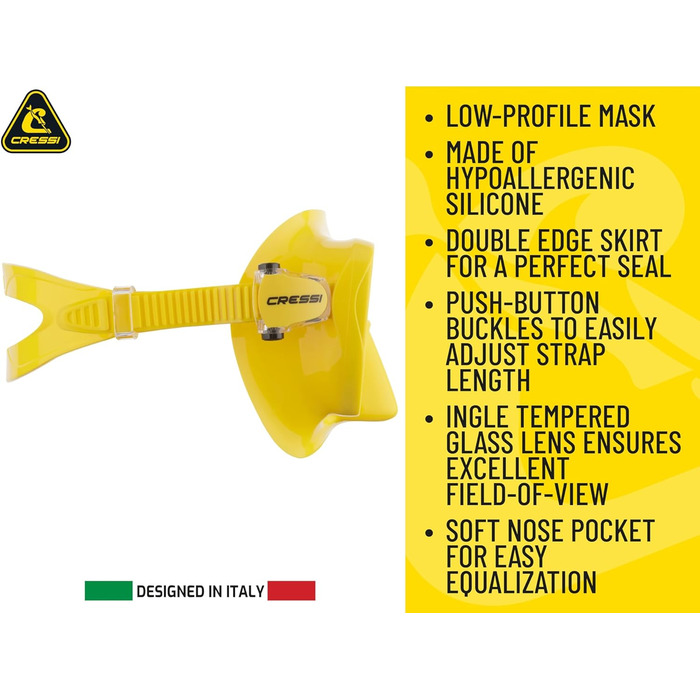 Маска для снорклінгу Cressi F1 (Рамка відсутня) + Трубка Dry - Комбо Набір для Дайвінгу та Снорклінгу, Унісекс, Прозора/Жовта