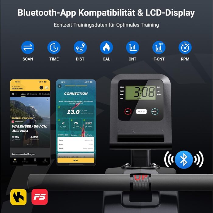 Dripex Гребний тренажер з магнітною системою опору, LCD-дисплеєм, вагою 158 кг, Bluetooth, для дому, чорно-зелений