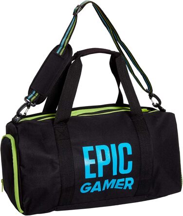 Спортивна сумка Epic Gamer для дорослих і дітей, чорна, з плечовим ременем, відділенням для взуття та водонепроникним відділом, універсальний розмір, Barrel Bag