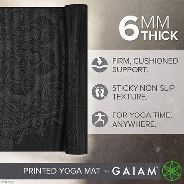 Килимок для йоги Gaiam Premium 6 мм з малюнком Midnight Mandala - антиковзаючий, для йоги, пілатесу та фітнесу
