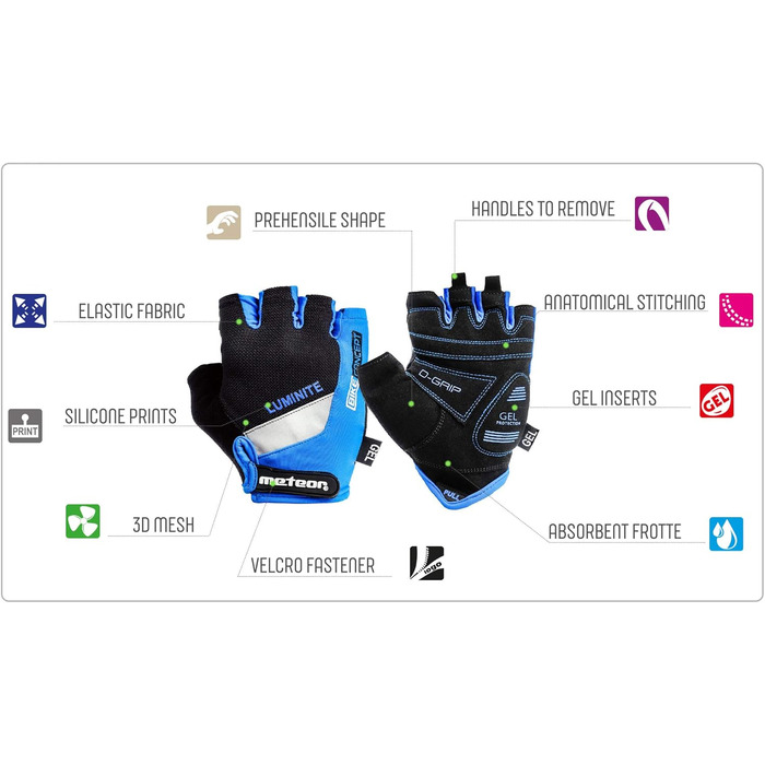 Рукавички велосипедні Meteor Radhandschuhe MTB Gel GX31 Green для чоловіків та жінок, дитячі, для гірського велосипеда, downhill, хайкінгу, синій, XS