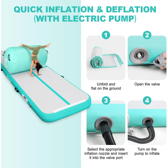 FBSPORT Килимок для гімнастики та йоги з повітряною ролкою, 400x100x10 см (зелений)