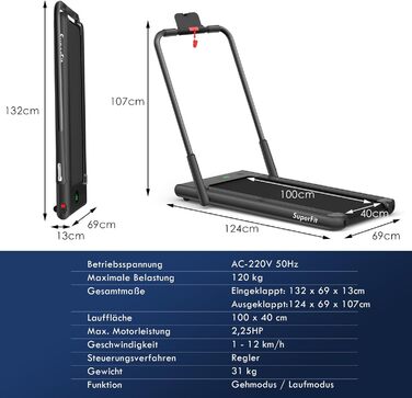 Бігова доріжка COSTWAY 2 в 1, складана, 2,25 к.с., Walking Pad під стіл, з APP, Bluetooth та пультом ДУ, 1-12 км/год, для дому, чорна