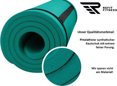 REFIT FITNESS Професійний килимок для йоги та фітнесу 190x60 см, NBR, нековзний, 10-15 мм, з ременем і сумкою, для пілатесу, спорту, гімнастики
