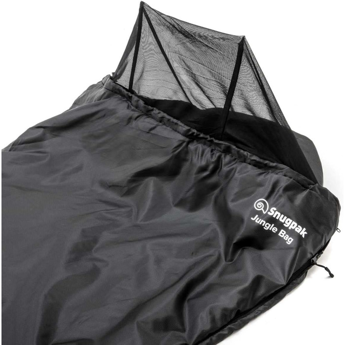 Сплячий мішок Snugpak Jungle Bag WGTE з вбудованою москітною сіткою - Легкий, гігієнічний спальний мішок та універсальний ковдр - для кемпінгу та експедицій у тропічних умовах (Чорний, права блискавка)