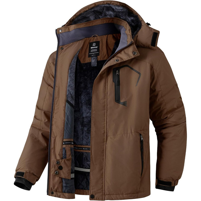 Чоловіча гірськолижна куртка Wantdo з флісовою підкладкою, водонепроникна та дихаюча, з капюшоном, вітрозахисна. Куртка Outdoor, кави, L