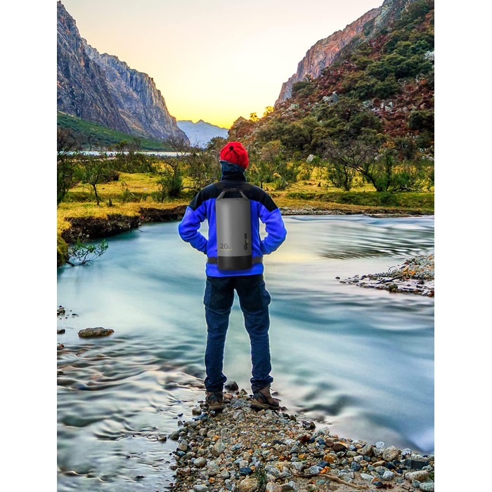Водонепроникний мішок Glymnis 20L: міцний рюкзак для водного спорту, пляжу, подорожей та кемпінгу (чорний)