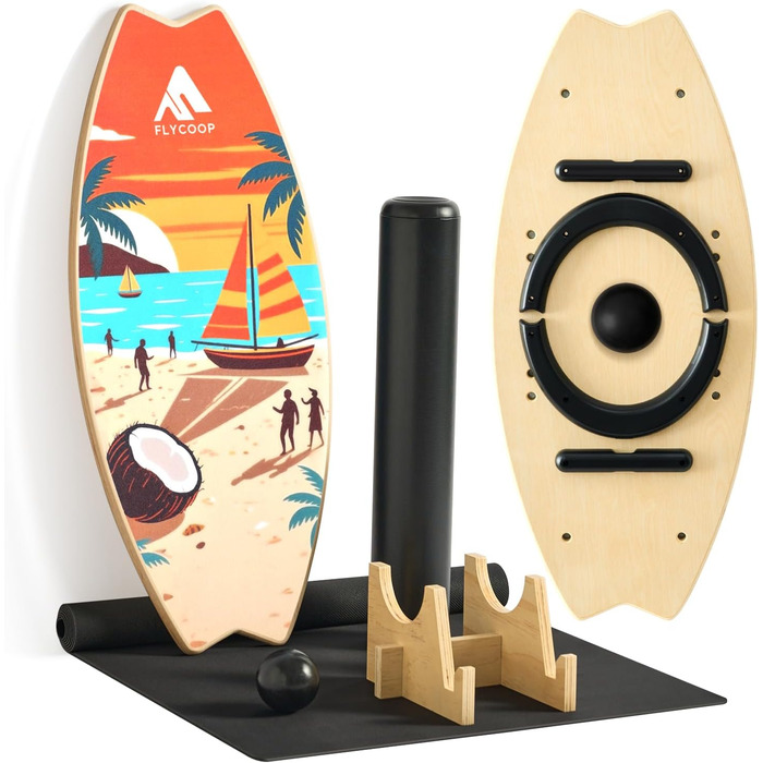 Балансборд Flycoop для дорослих: дошка для балансу, серфінгу та трюків з роликом, м'ячем та килимком