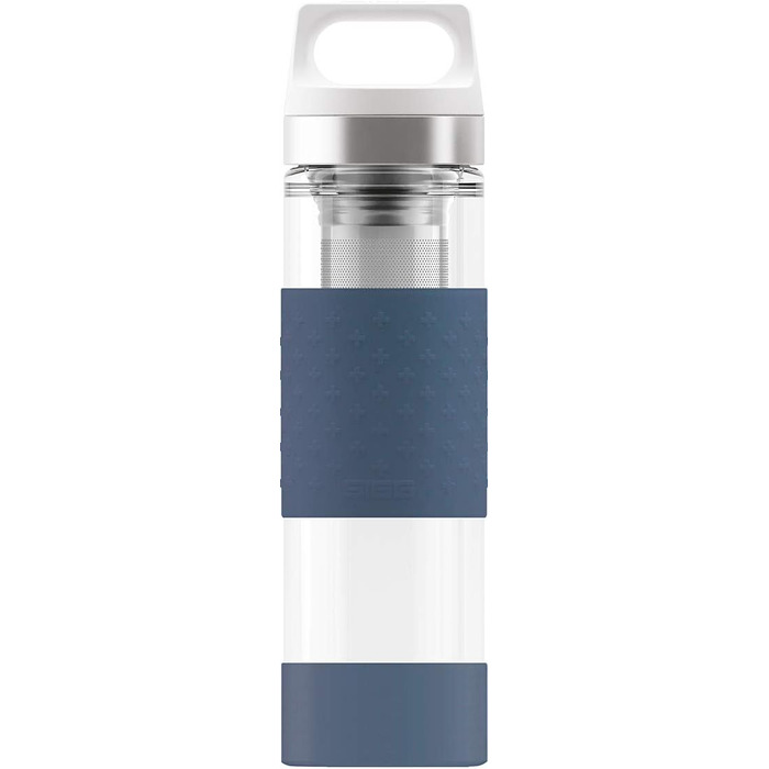 Термос-пляшка SIGG Hot & Cold Glass 0.4 л, скляна із силіконовим захистом, синя, ізотермічна, без шкідливих речовин