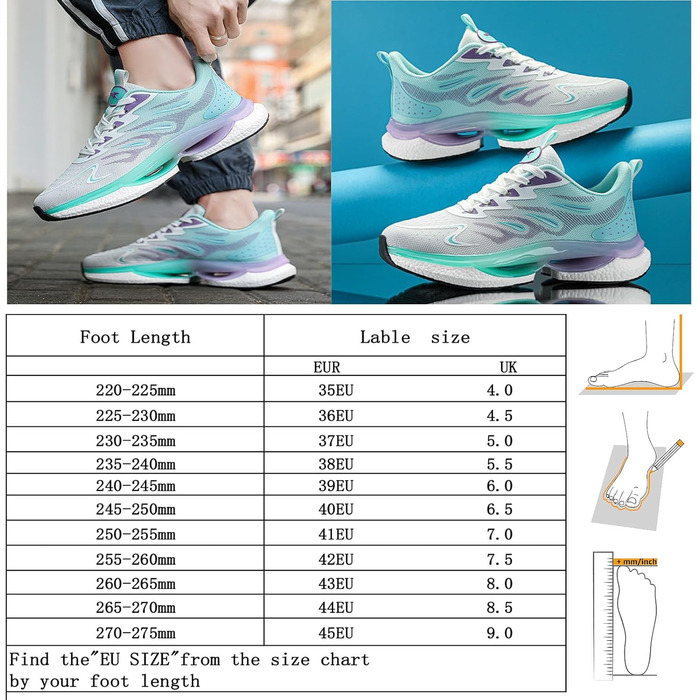 Спортивне взуття для жінок та чоловіків: кросівки для бігу, фітнесу, прогулянок та активного відпочинку. Розміри 35-45 EU (44 EU, блакитний, зелений, білий)