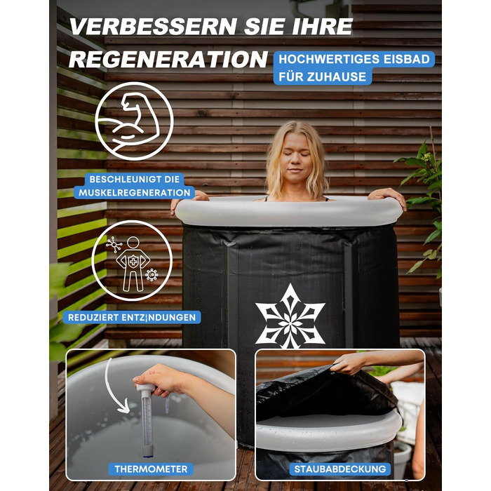 Кріованна для льодяних купань з системою охолодження XL (80 см), комплект з 8 сталевими стійками, термозахистом та сумкою для спорту