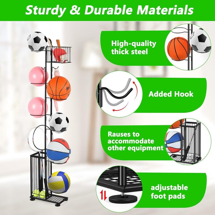 Металевий тримач для м'ячів Nandae: стійка підставка для футбольного, баскетбольного та волейбольного м'яча для гаража та дитячої кімнати