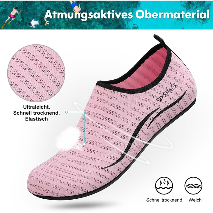 Шкарпетки для плавання Sixspace: шкарпетки для води для жінок та чоловіків, шкарпетки для пляжу, шкарпетки для босоногих (рожевий, 41 EU)