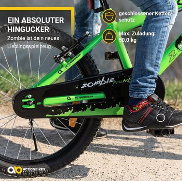 Дитяче велосипед Actionbikes Zombie 20 дюймів: V-Brake гальма, захист від бруду, для дітей 2-9 років