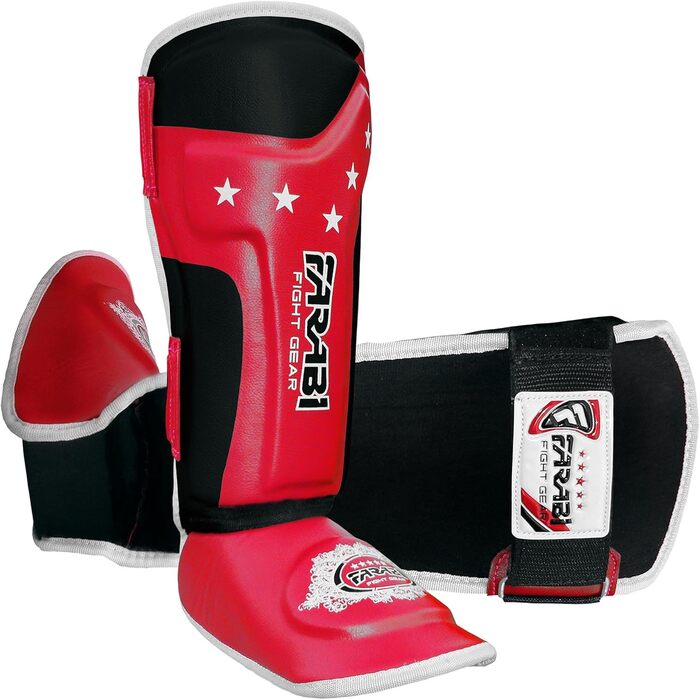 Дитячі щитки для гомілок Farabi Sports для кікбоксингу, MMA, муай-тай, захист гомілки для тренувань, спарингу, боксу, бойових мистецтв, червоні