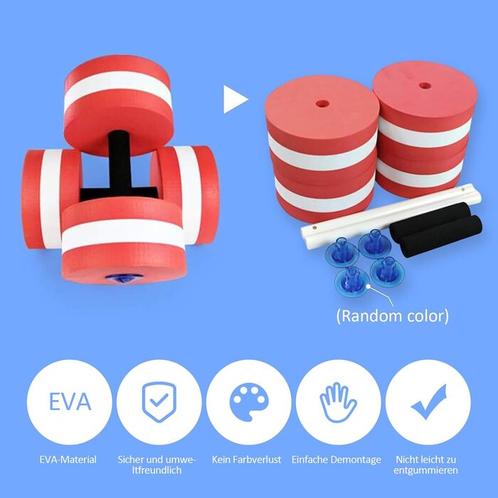 Набір з 2 аква-гантелів для занять у воді, знімний пінопласт, з ручками, для чоловіків та жінок, фітнес у воді (Рожево-червоний)