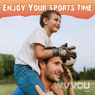 Воротарські рукавички WVVOU для дітей та підлітків, футбольні, з подвійним захистом, портативні, супер зчеплення (Помаранчевий, 4)