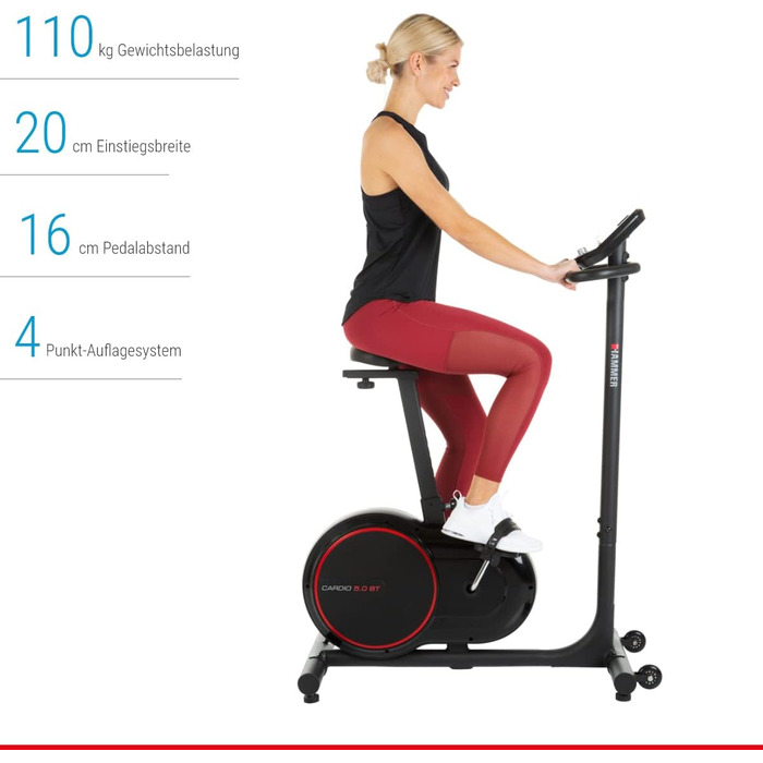 Велотренажер HAMMER Cardio 5.0 з низькою рамою, Bluetooth, 12 програм, сумісний з Kinomap, iConsole+, BitGym, керування через додаток для смартфона/планшета