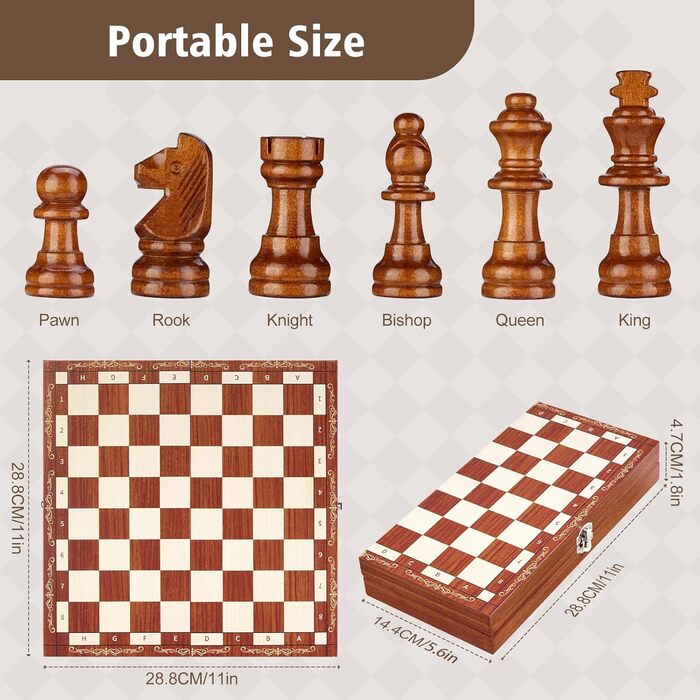 Магнітний шаховий набір Mystooy з дерева, складаний, для подорожей, дитячий та дорослий, 29x29 см