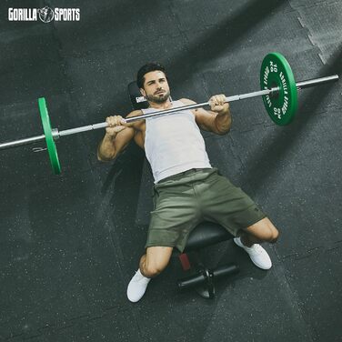 Гантельна лава GORILLA SPORTS® з регулюванням спинки (8 положень) та сидіння (3 положення), 156x51x114 см, до 400 кг, мультифункціональна, з підставкою для ніг. Підходить для тренувань спини, ніг та пресу.