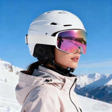 VCOROS Скі-маска з змінним склом, унісекс, захист від УФ, проти запотівання, регульований ремінь, сноуборд маска 02-Срібло/Білий + лінза (VLT13 %) 04-REVO Рожевий/Білий + лінза (VLT14 %)