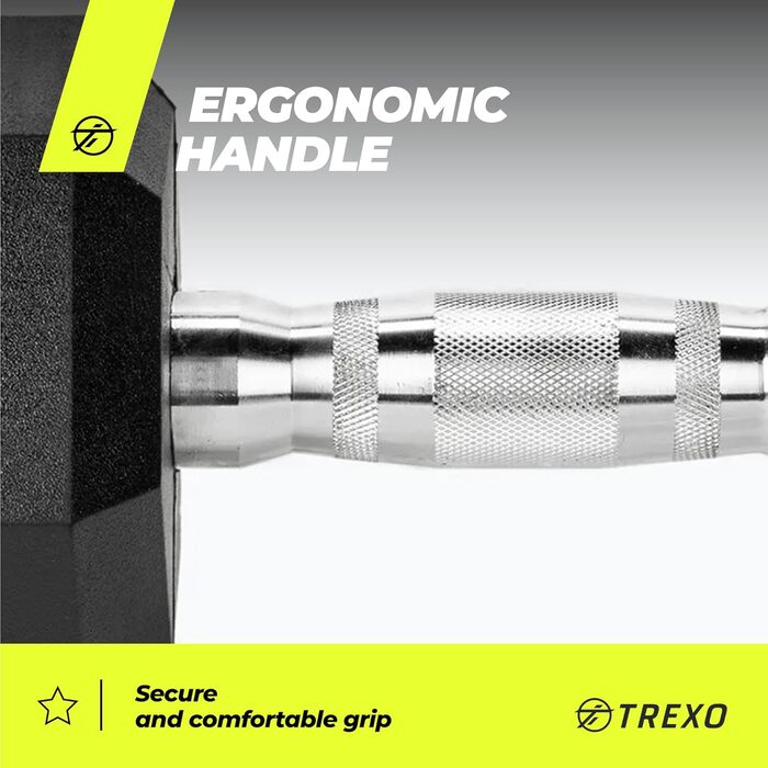 Гантеля TREXO Hexagon 12,5 кг, шестигранна, гумова, чавунна, для силових тренувань вдома, з ергономічною ручкою
