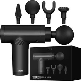 Масажний пістолет MikaMax Picco, компактний, 6 швидкостей, 1200мАг, 4 насадки, USB-C, для глибокого масажу м'язів
