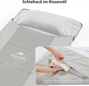 Сплячий мішок Naturehike - легкий, для походів та кемпінгу, комфорт +7°C, Z-подушка (сірий)