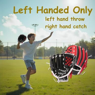 Рукавичка для бейсболу Urby для лівшів, дитяча, для T-ball (чорно-червона, розмір 11.5 дюймів, 7-11 років)