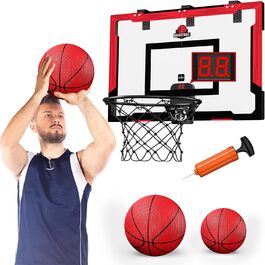 Великий баскетбольний кошик HYES 24x16 дюймів для дорослих та дітей, з міцним щитом, 2 м’ячами, насосом, ігровий набір для приміщення, червоний, зі скорером