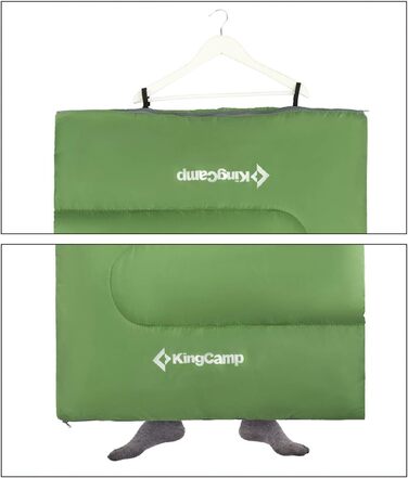 Спальний мішок KingCamp Oasis 250 - літній, для кемпінгу та відпочинку на природі, зелений, довжиною 2.2м, шириною 2.2м, температура комфорту -3°C