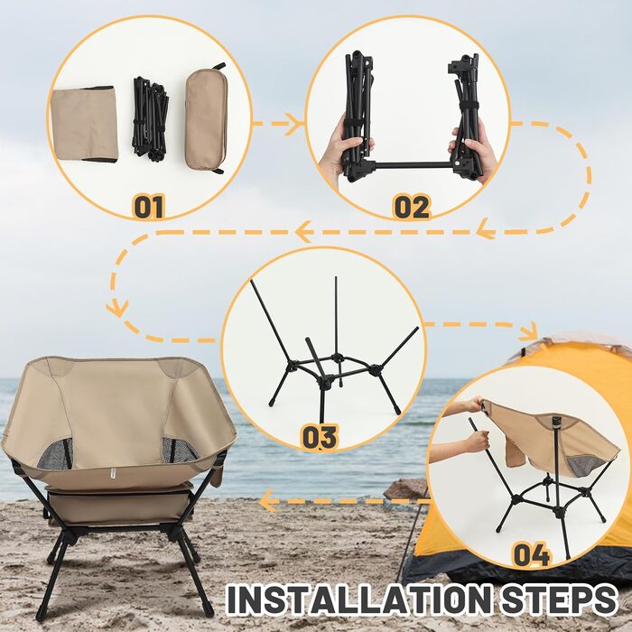 Зручний складаний стільчик для кемпінгу та відпочинку на природі (Хакі)