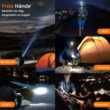 Налобний ліхтар SuperFire LED, 2 шт., перезаряджається USB, з червоним миготком, 5 режимів, регульований, для дорослих та дітей, біг, рибалка, кемпінг, водонепроникний, чорний